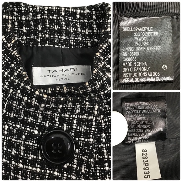 TAHARI - Tweed Blazer + Dress Pant Fully Lined, 8P, Black & White - Picture 4 of 16